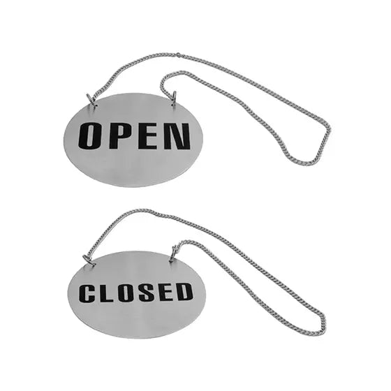 Door Sign Open/Close With Chain Stainless Steel  Diameter 13cm 55705