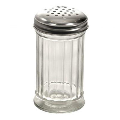 parmesan cheese shaker glass with chrome perforated lid 
