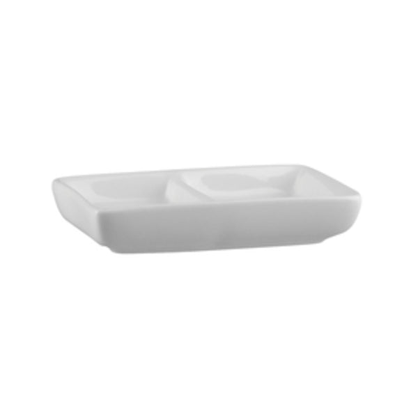 White 2 part divide sauce and condiment dish vitrified crockery