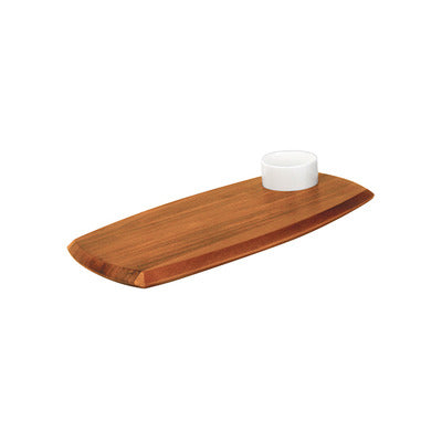 acacia wood serving board with sauce dish