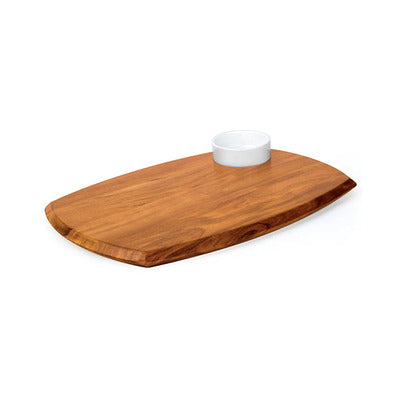 acacia wood serving board with sauce dish 