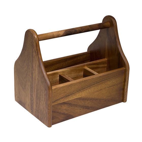 Artisan Acacia Wood Cutlery Caddy Holder Box With Handle 76881