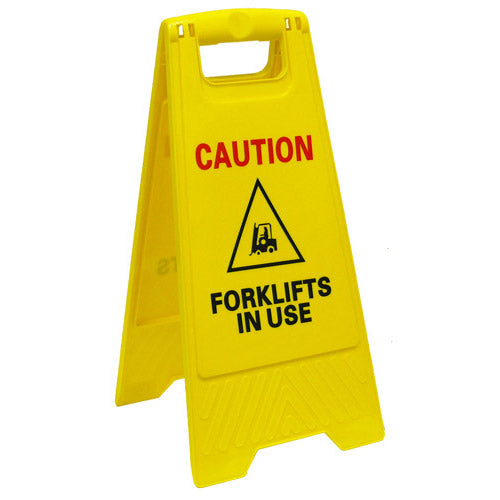 caution forklifts in use sign yellow 