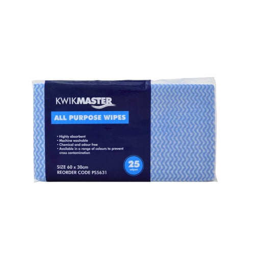Kwikmaster All Purpose Wipes Blue 60cm x 30cm Pk 25 Wipes