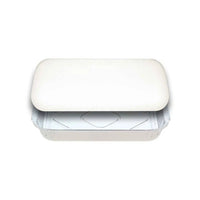White paper lid on a confoil rectangle container