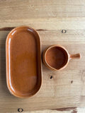 Platter Plate Oval and Round Sauce Dish With Handle Set Tablekraft Orange Brown