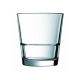 Clear glass tumbler on a white background