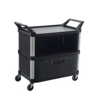 TRUST Commercial 3 Tier Large Utility Service Cart With Lockable Doors 18090