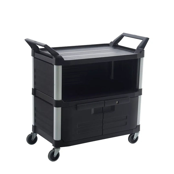 TRUST Commercial 3 Tier Large Utility Service Cart With Lockable Doors 18090