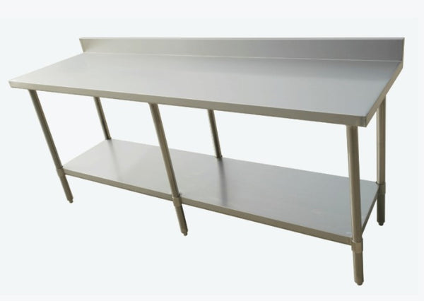 2100-7-WBB Economic 304 Grade Stainless Steel Table with splashback  - 6 legs LARGE ITEM