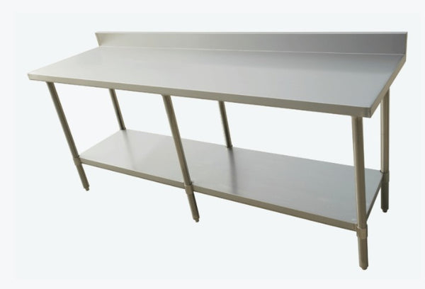 2400-6-WBB Economic 304 Grade Stainless Steel Table with splashback - 6 legs LARGE ITEM