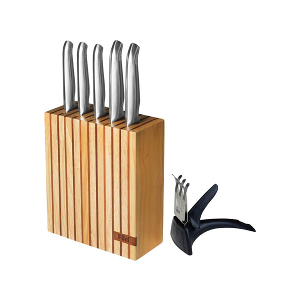 Rubberwood Knife Block Set with Sharpener 7pc