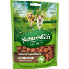 Nature's Gift kangaroo dog treats packaging with two dogs in the background