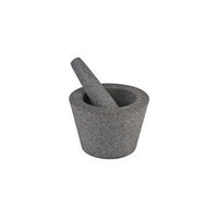 Gray stone mortar and pestle on a white background
