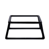 A square black platter stand with open-frame design, made of metal with PVC coating, intended for showcasing and serving food.