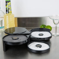 glass 3 compartment glass rimmer salt station black plastic