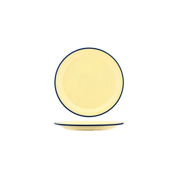Vintage Yellow / Blue Rim Round Plate 190mm melamine