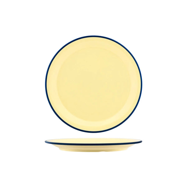 Vintage Yellow / Blue Rim Round Plate 255mm