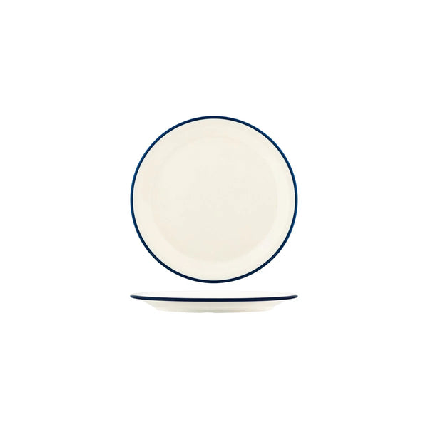 Vintage Cream / Blue Rim Round Plate 190mm