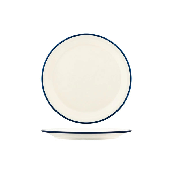 Vintage Cream / Blue Rim Round Plate 265mm