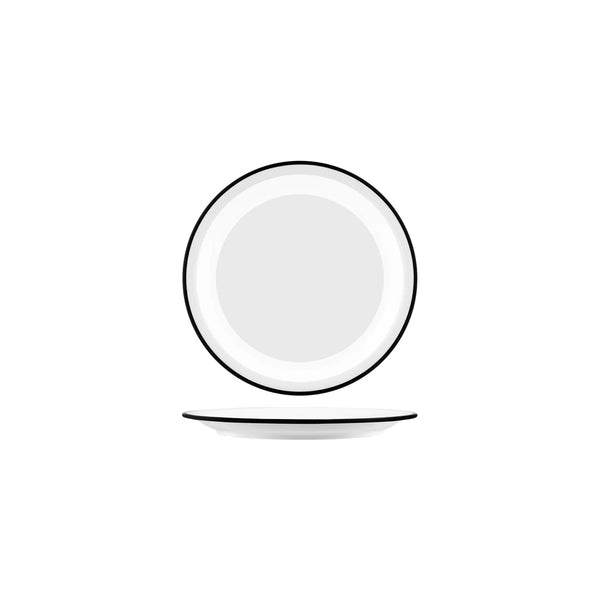 Vintage White / Black Rim Round Plate 190mm melamine