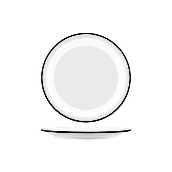 Vintage White / Black Rim Round Plate 265mm melamine