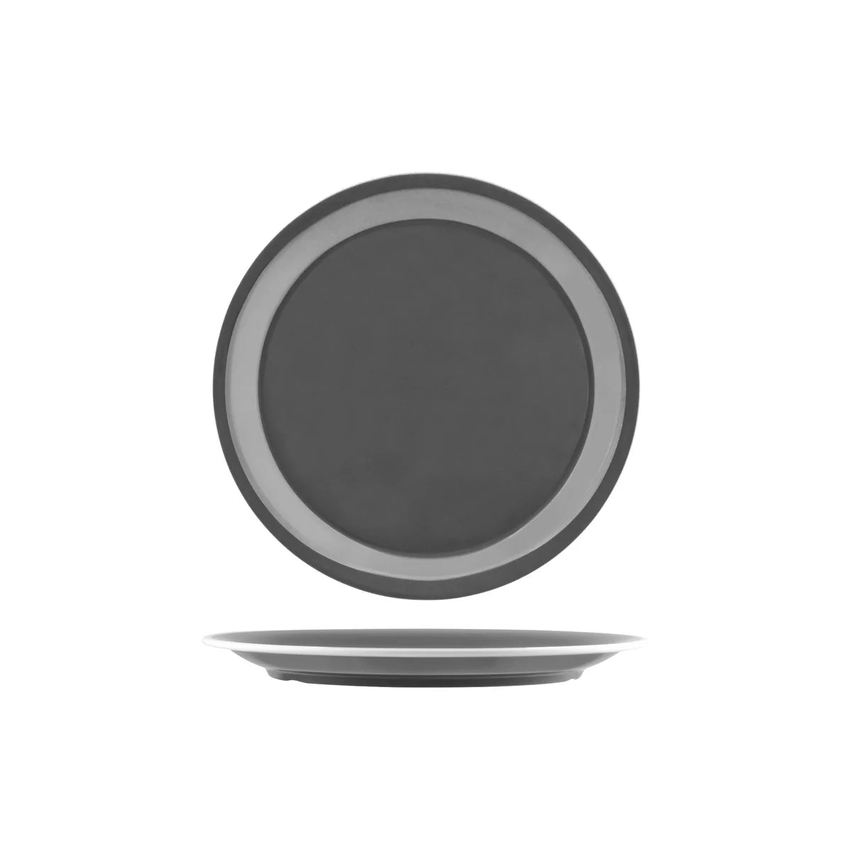 Box of 12 Melamine Vintage Grey / White Rim Round Plate 265mm 49961 ...