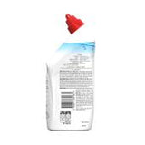 Back view of a cleaning product bottle with a red cap on a white background