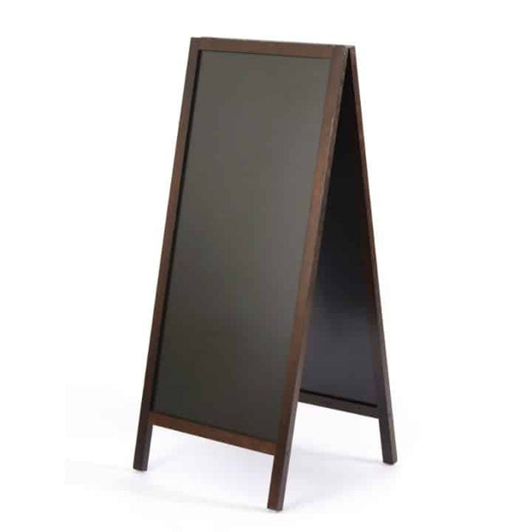 A-frame chalkboard with wooden frame on a white background