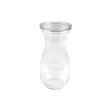 Clear glass jar with a weck logo with a clear lid