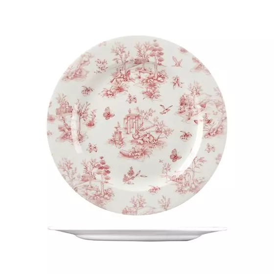 ROUND PLATE  21.5cm WIDE RIM CHURCHILL TOILE CRANBERRY BOX 6 9971521