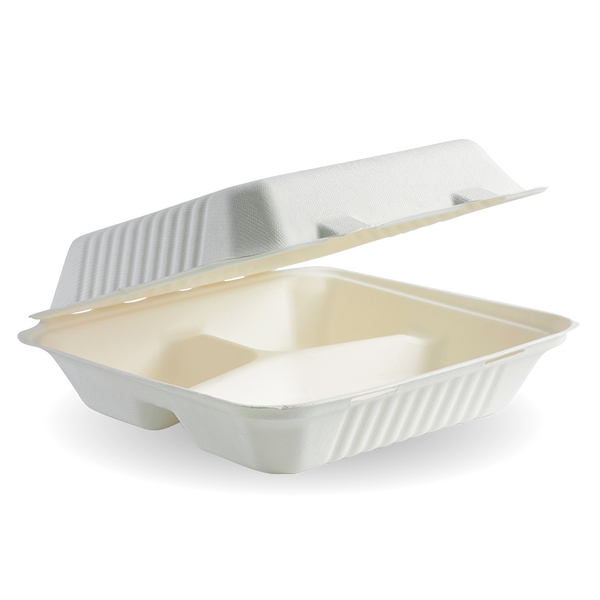 biopak biocane 3 compartment container  white 
