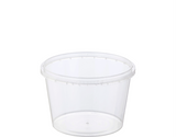 Clear plastic container 600ml round tamper evident on a white background