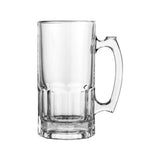 Clear glass beer drinking mug with handle 1 litre capacity
