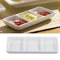 white ceramic 3 divider dish sauce and dips