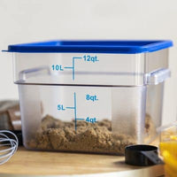storage food container and blue lid clear  11.4 litre square 