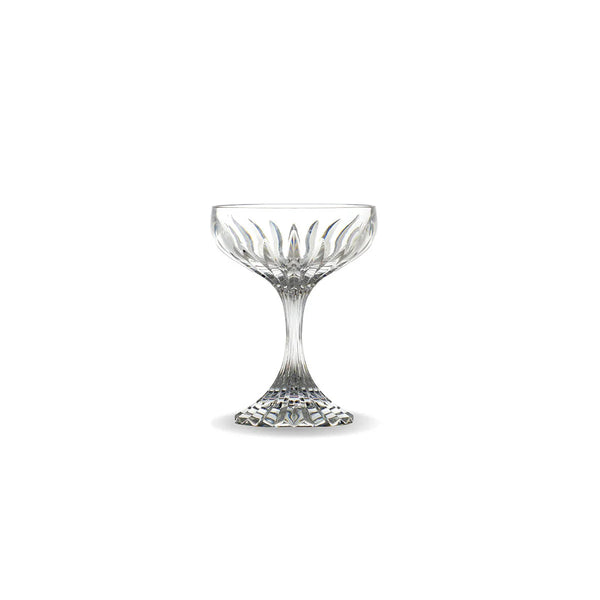Clear polycarbonate plastic glass coupe on a white background