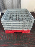 A stack of large glass washing storage baskets that are stackable 