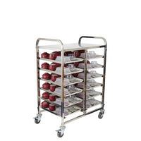 blue food healthcare serving trays and trolley 