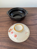 Japanese Earthen Clay Ceramic Pot 1100ml Donabe Cooking Pot Black With Sakura Lid 20.5cm Hand Made Casserole Stew Soup Pot