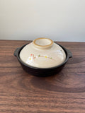 Japanese Earthen Clay Ceramic Pot 1100ml Donabe Cooking Pot Black With Sakura Lid 20.5cm Hand Made Casserole Stew Soup Pot