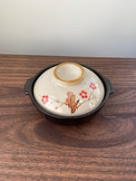 Japanese Earthen Clay Ceramic Pot 1100ml Donabe Cooking Pot Black With Sakura Lid 20.5cm Hand Made Casserole Stew Soup Pot