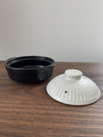 Japanese Earthen Clay Ceramic Pot Donabe Cooking Pot Black With White Lid 19cm Hand Made Casserole Stew Soup Pot