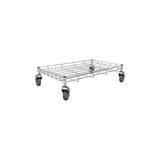 A silver metal wire utility cart with four caster wheels, shown on a plain white background.