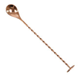 Copper drink mixing spoon with a chain handle with crusher end