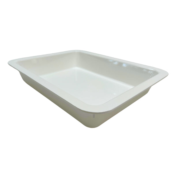 Rectangular beige tray on a white background