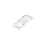 Clear polycarbonate lid designed to fit a 5 litre stainless steel container.