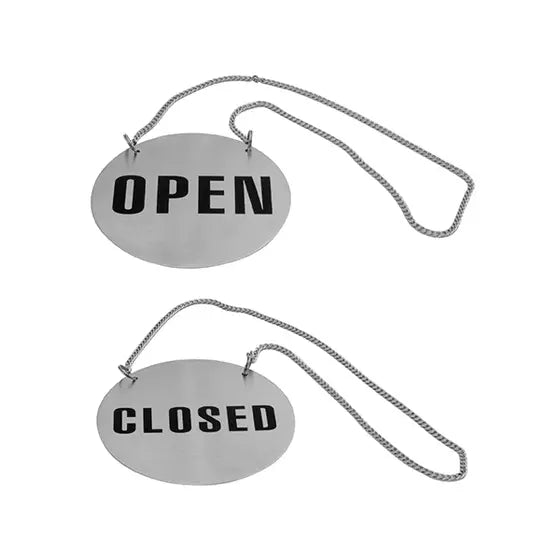 Door Sign Open/Close With Chain Stainless Steel Diameter 13cm 55705 ...