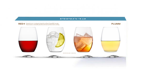 Plumm Outdoors RED+ 610ml Set of 4 Stemless Polycarbonate Glasses  PLUOTPG5510 Gift Box