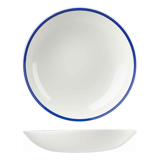 Round Coupe Bowl White Retro with Blue Rim Diameter  310mm 2400ml Churchill